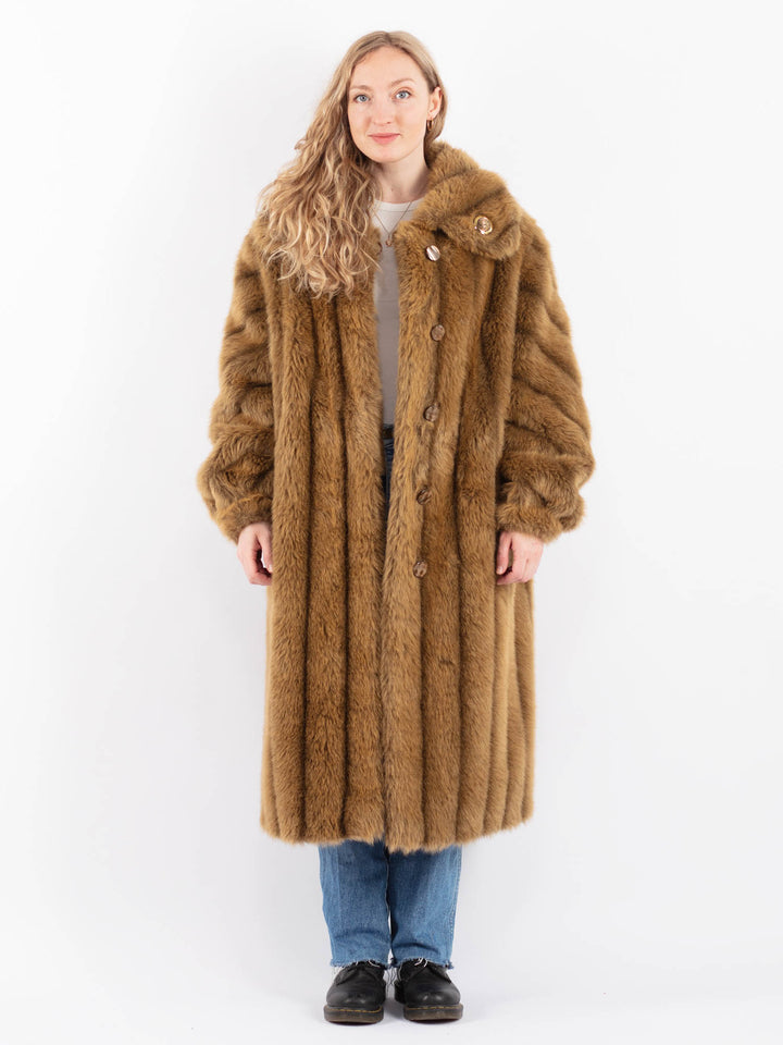 Vintage 70's Women Faux Sheepskin Coat in BrownV9436