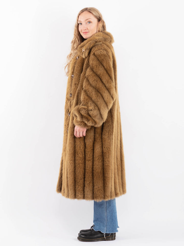 Vintage 70's Women Faux Sheepskin Coat in BrownV9436