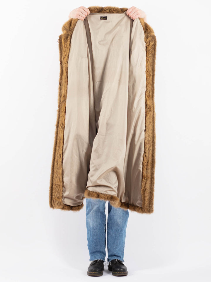 Vintage 70's Women Faux Sheepskin Coat in BrownV9436