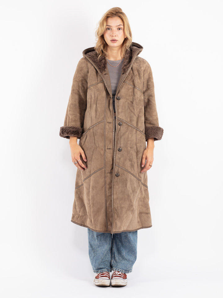 Vintage 70's Women Sheepskin Coat in Beige