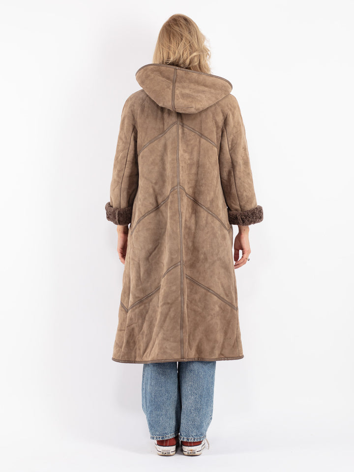 Vintage 70's Women Sheepskin Coat in Beige
