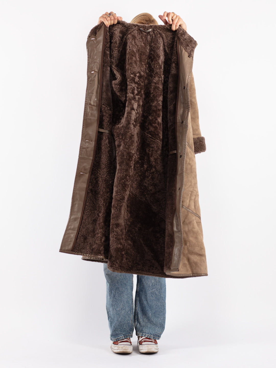 Vintage 70's Women Sheepskin Coat in Beige