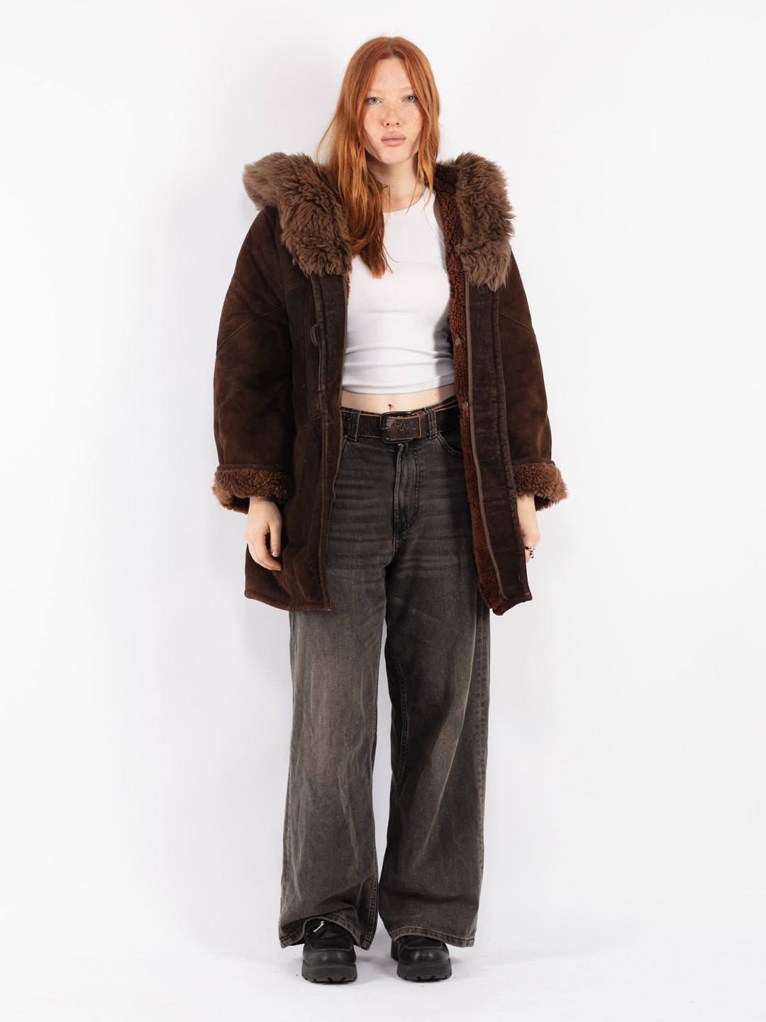 Vintage 70's Women Sheepskin Coat in Brown