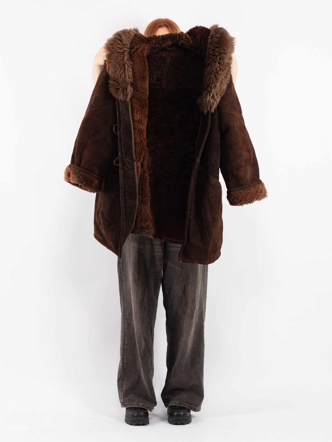 Vintage 70's Women Sheepskin Coat in Brown