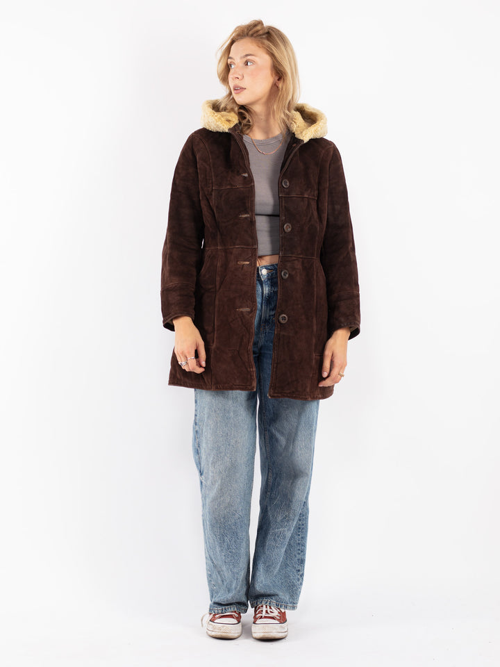 Vintage 80's Women Sheepskin Coat in Brown