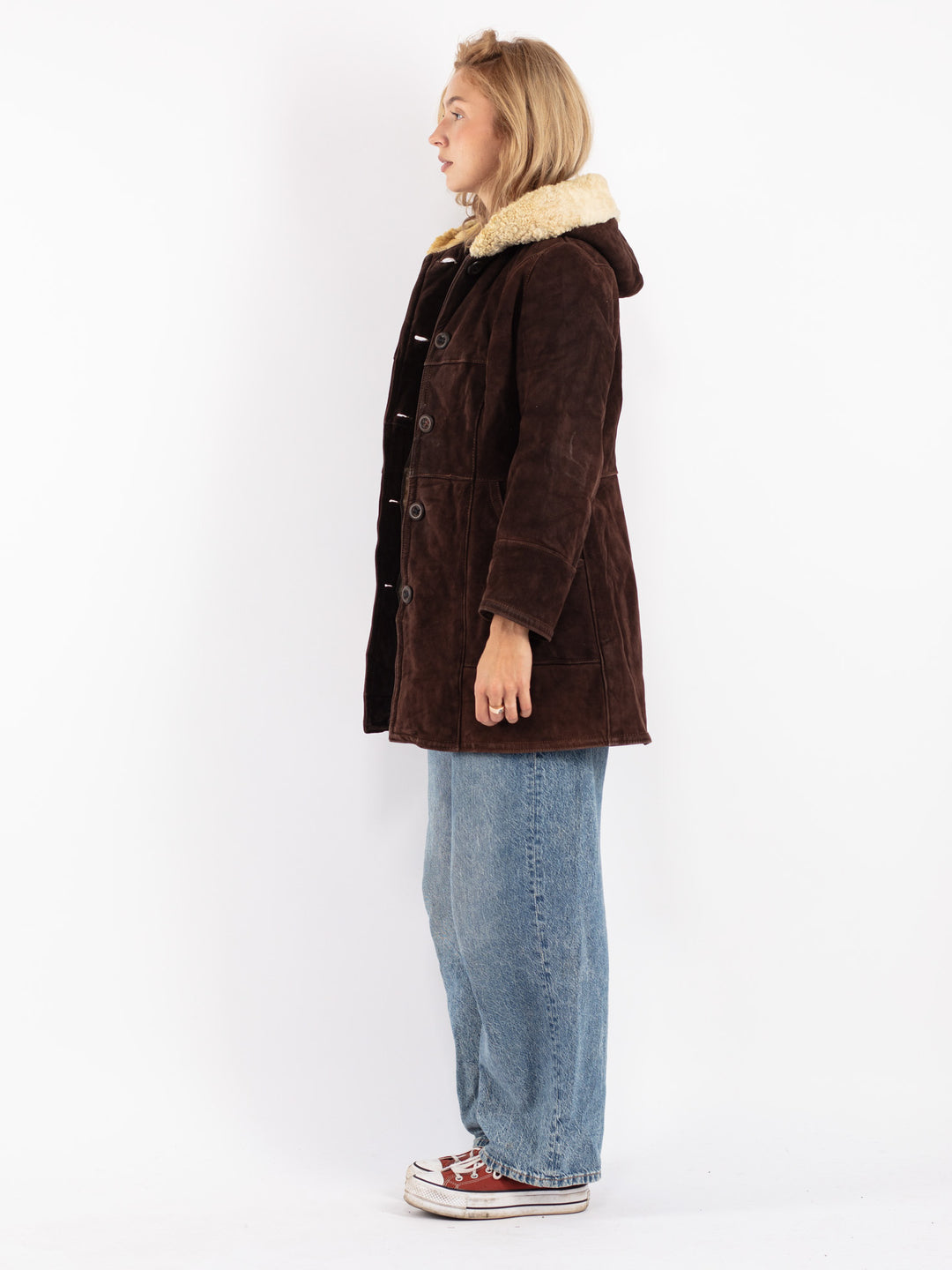Vintage 80's Women Sheepskin Coat in Brown