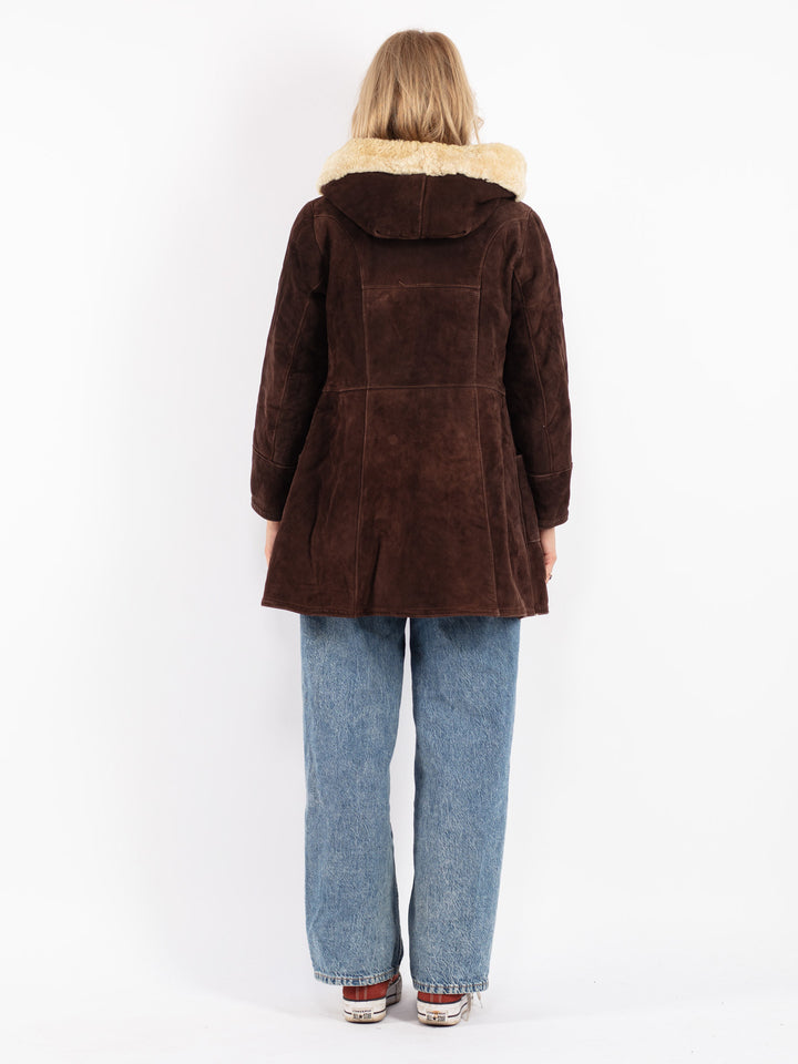 Vintage 80's Women Sheepskin Coat in Brown