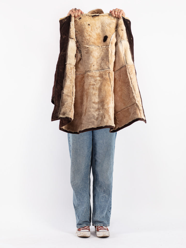 Vintage 80's Women Sheepskin Coat in Brown