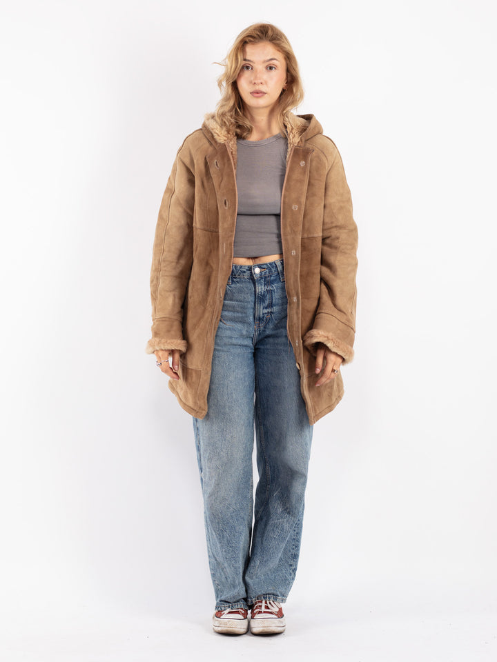 Vintage 70's Women Sheepskin Coat in Beige