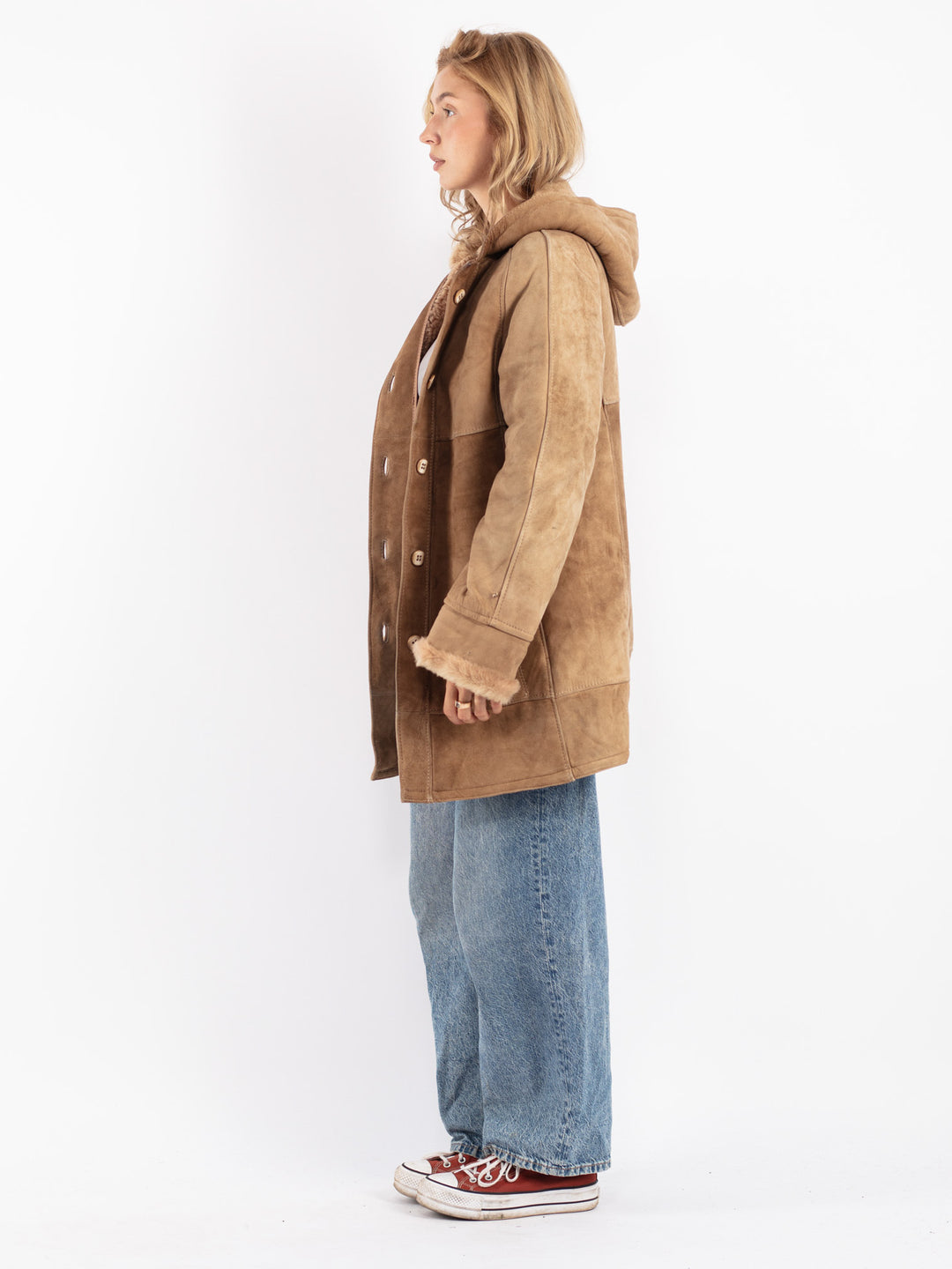 Vintage 70's Women Sheepskin Coat in Beige