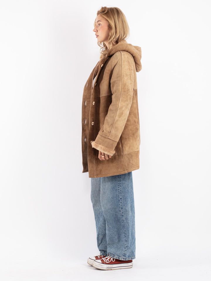 Vintage 70's Women Sheepskin Coat in Beige