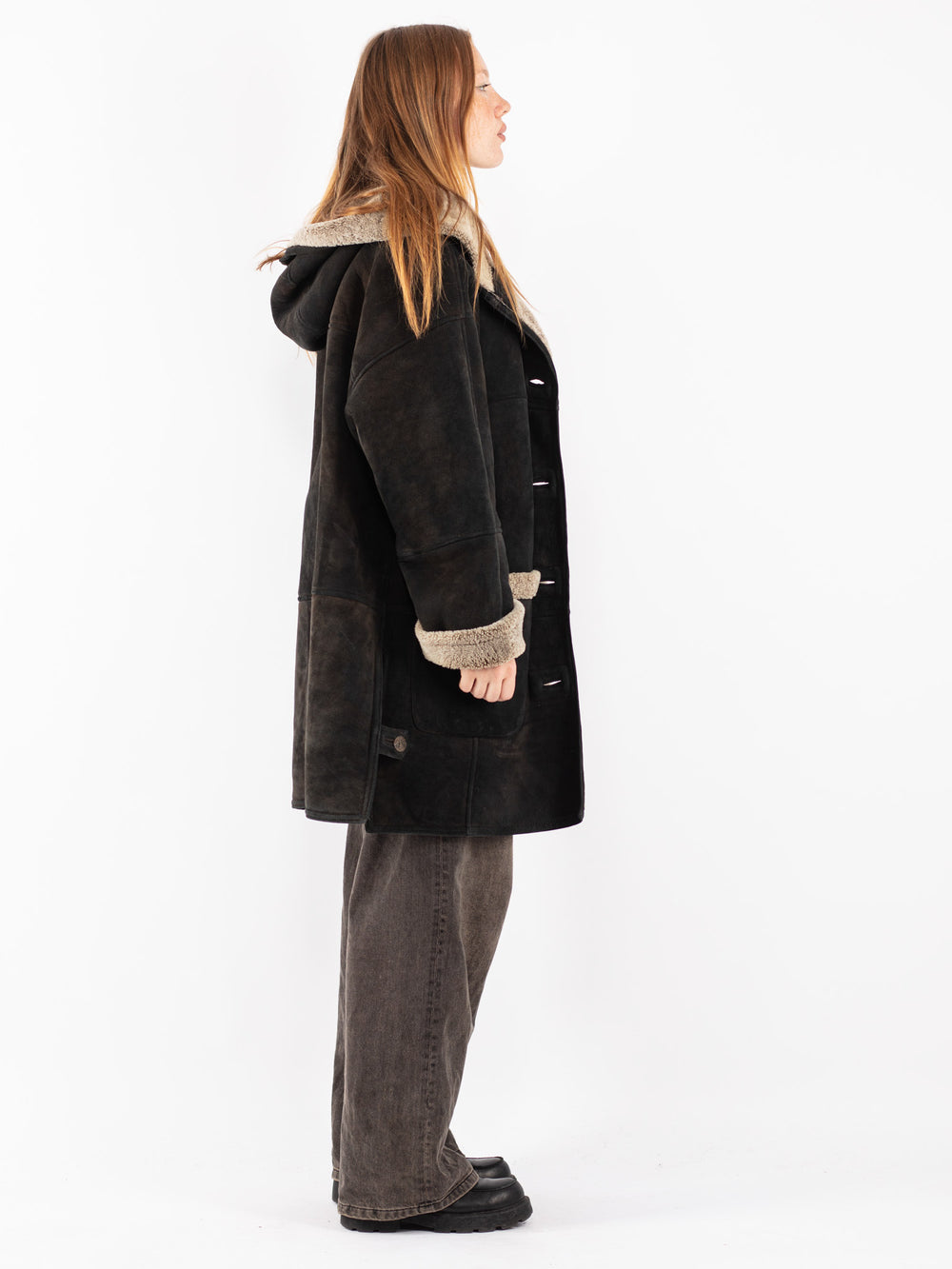 Vintage 70's Women Sheepskin Coat in Black