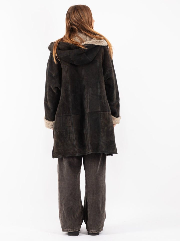 Vintage 70's Women Sheepskin Coat in Black
