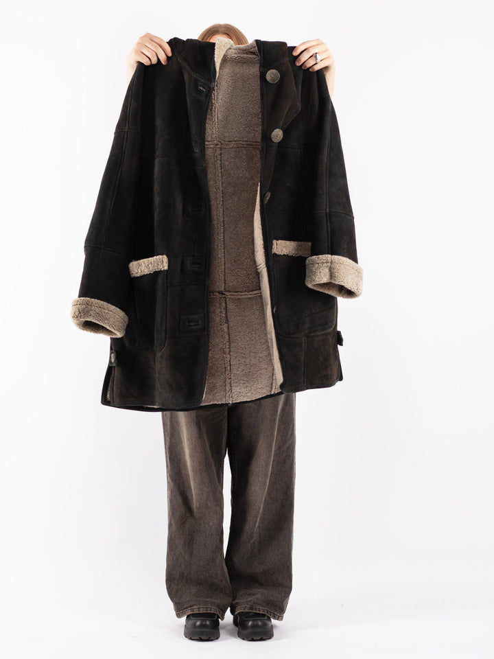 Vintage 70's Women Sheepskin Coat in Black