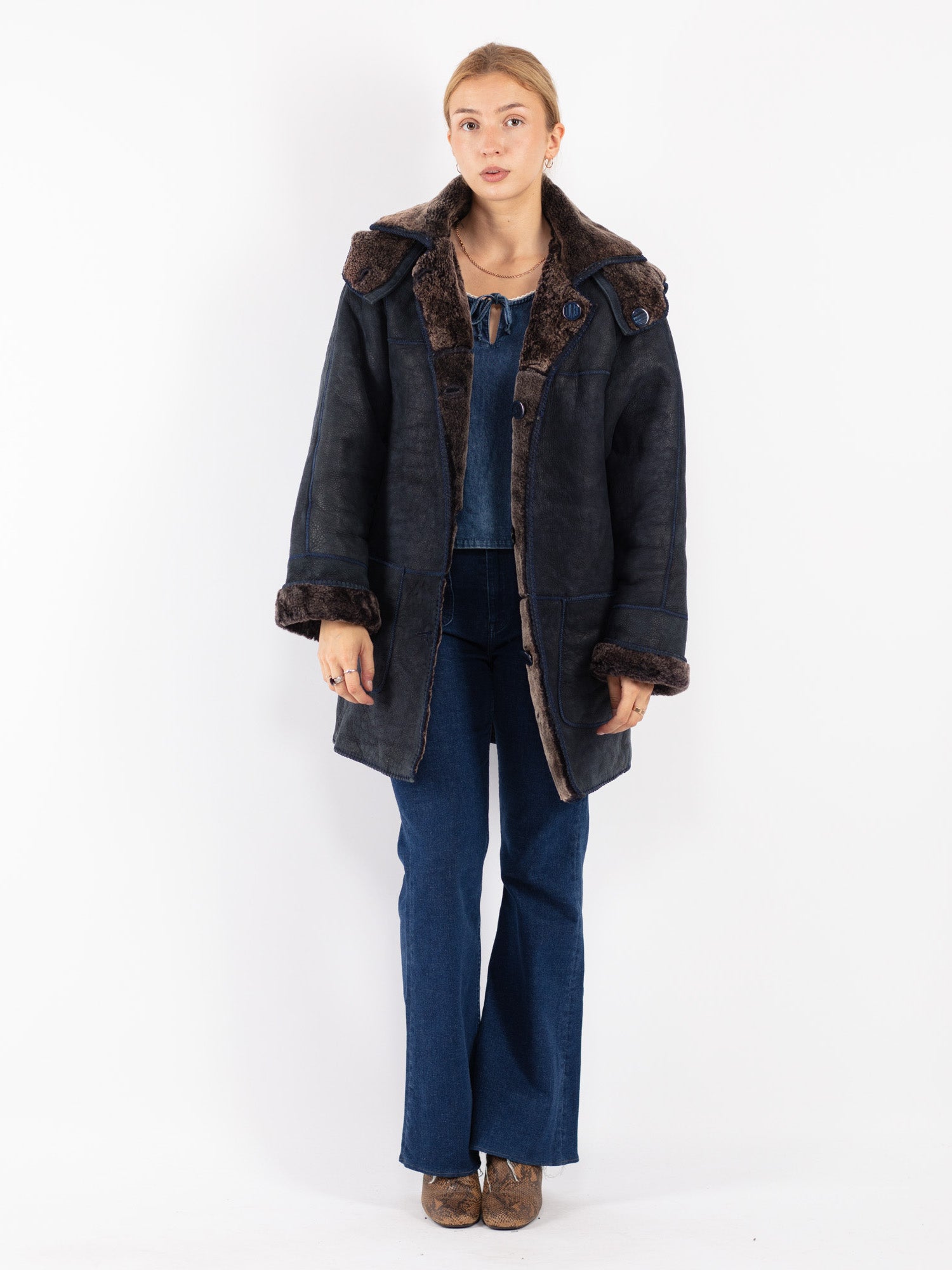 Denim sheepskin coat hotsell