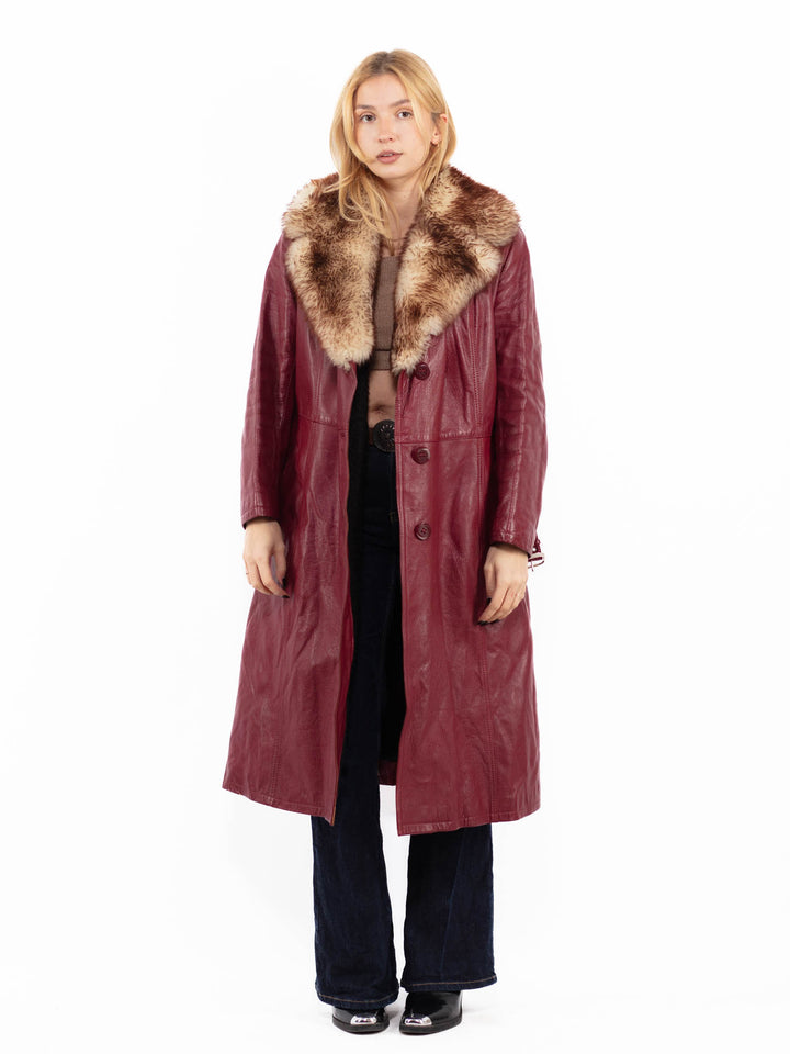 Vintage 70's Women Leather Coat in RedA0786