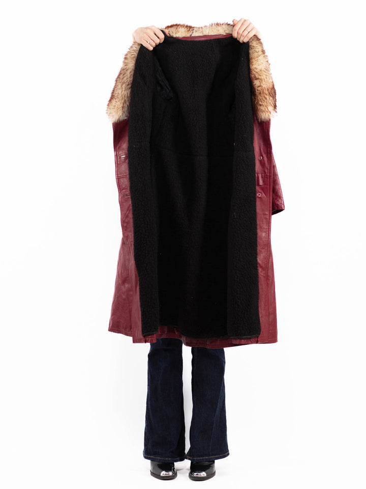 Vintage 70's Women Leather Coat in RedA0786