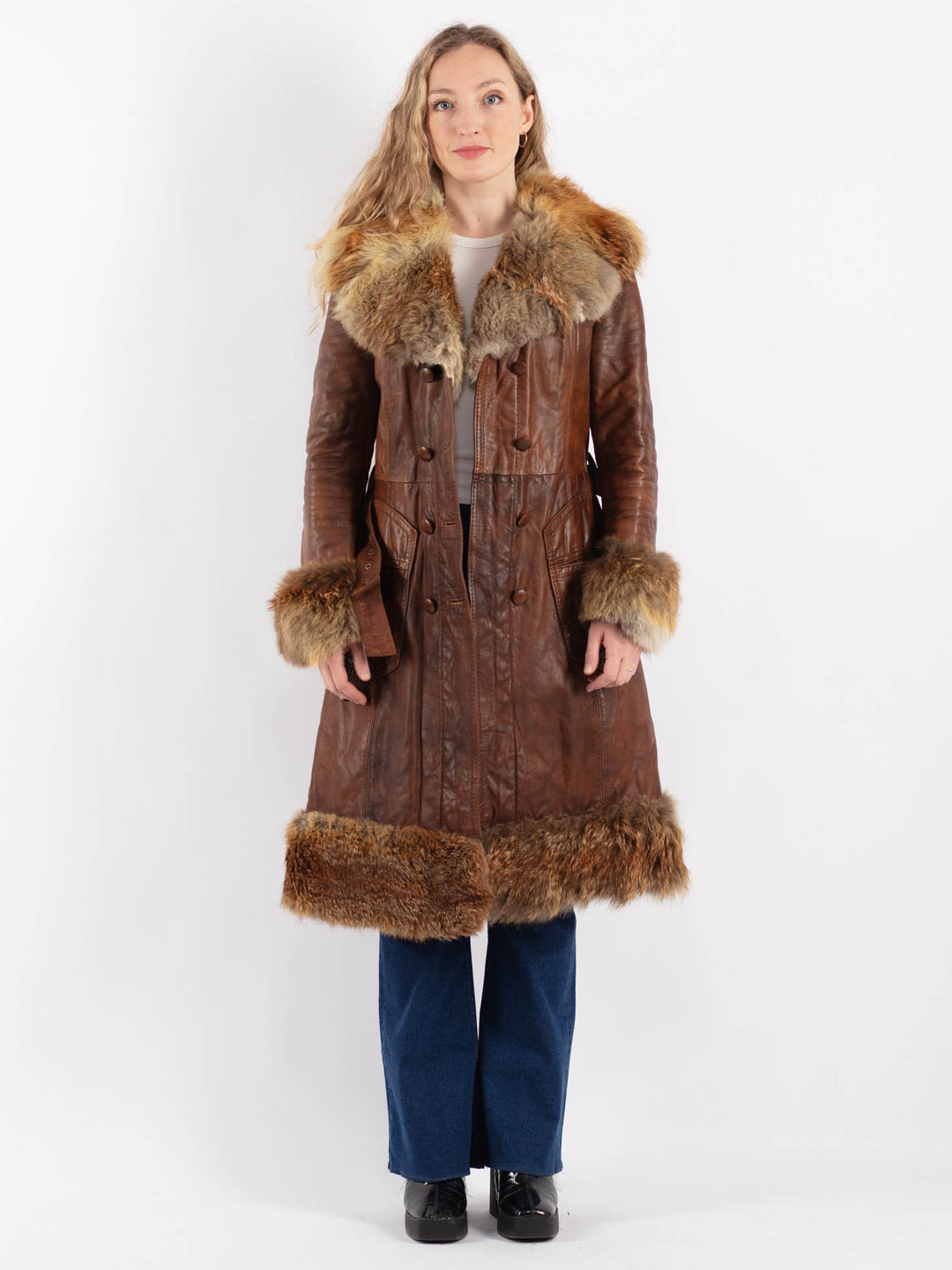 Vintage 70's Women Leather Coat in BrownV9192