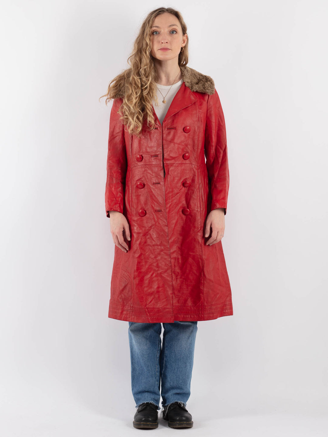 Vintage 70's Women Leather Coat in RedV9292