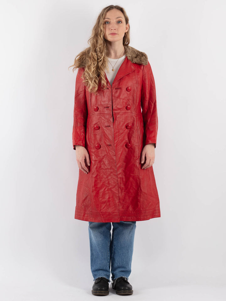Vintage 70's Women Leather Coat in RedV9292