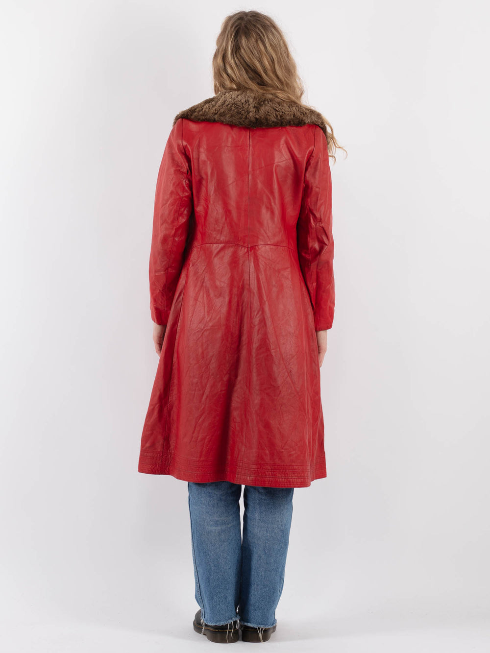 Vintage 70's Women Leather Coat in RedV9292