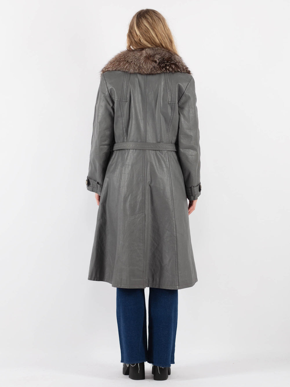 Vintage 70's Women Leather Coat in GrayV9422