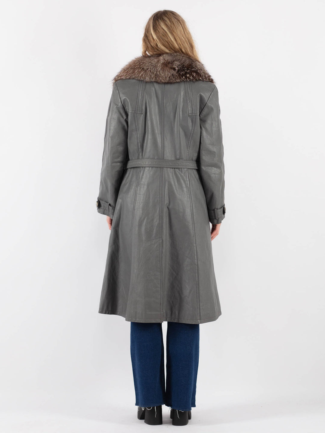 Vintage 70's Women Leather Coat in GrayV9422