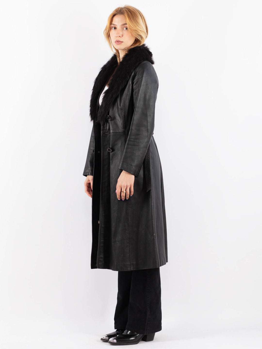 Vintage 90's Women Leather Coat in BlackV9726