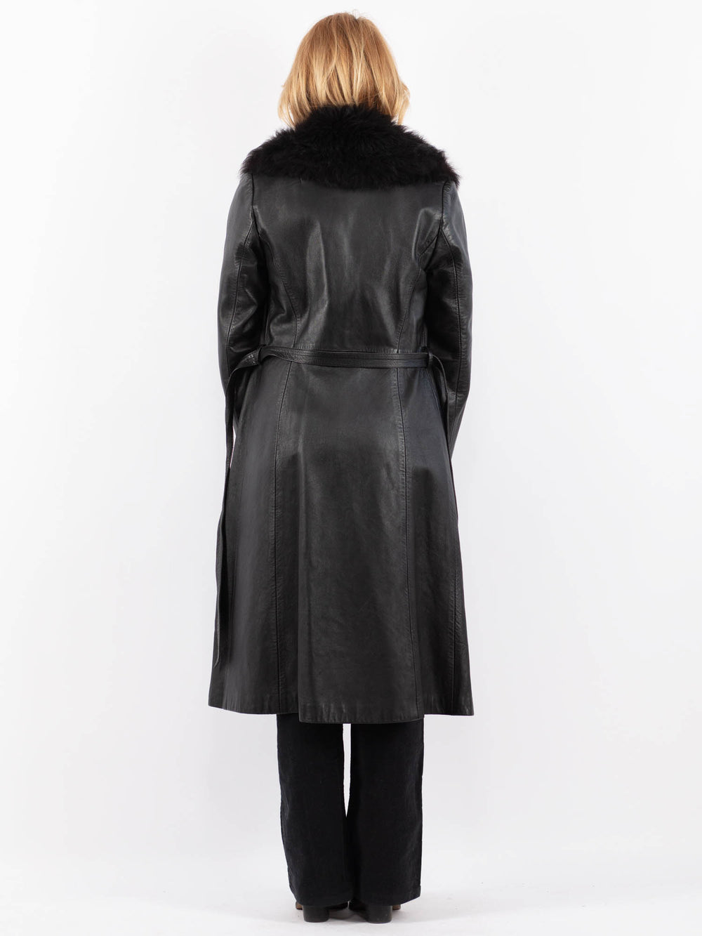 Vintage 90's Women Leather Coat in BlackV9726