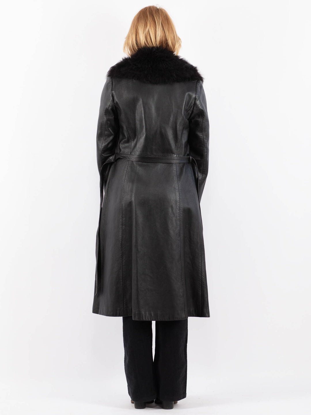 Vintage 90's Women Leather Coat in BlackV9726