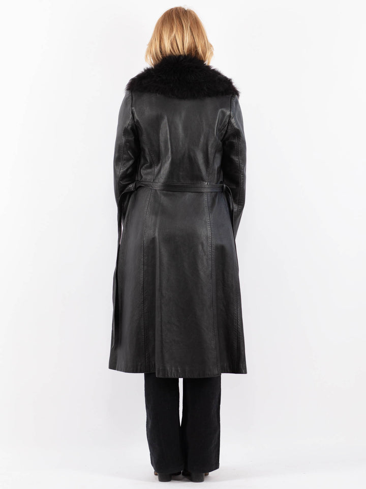 Vintage 90's Women Leather Coat in BlackV9726