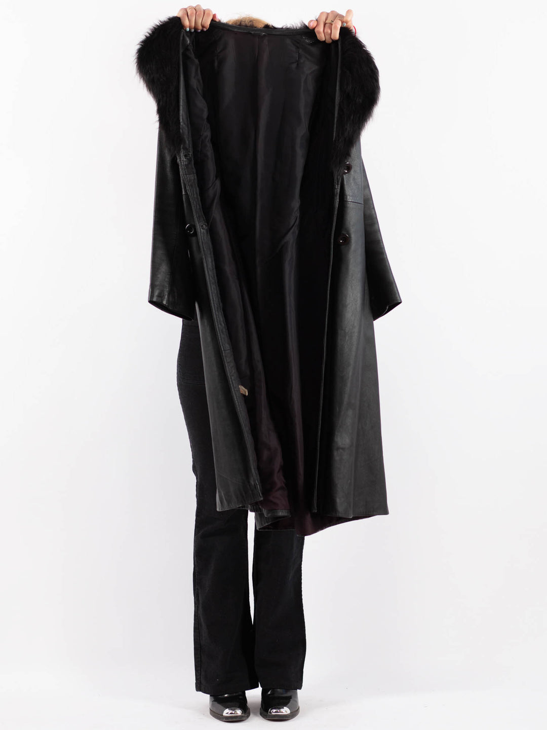 Vintage 90's Women Leather Coat in BlackV9726
