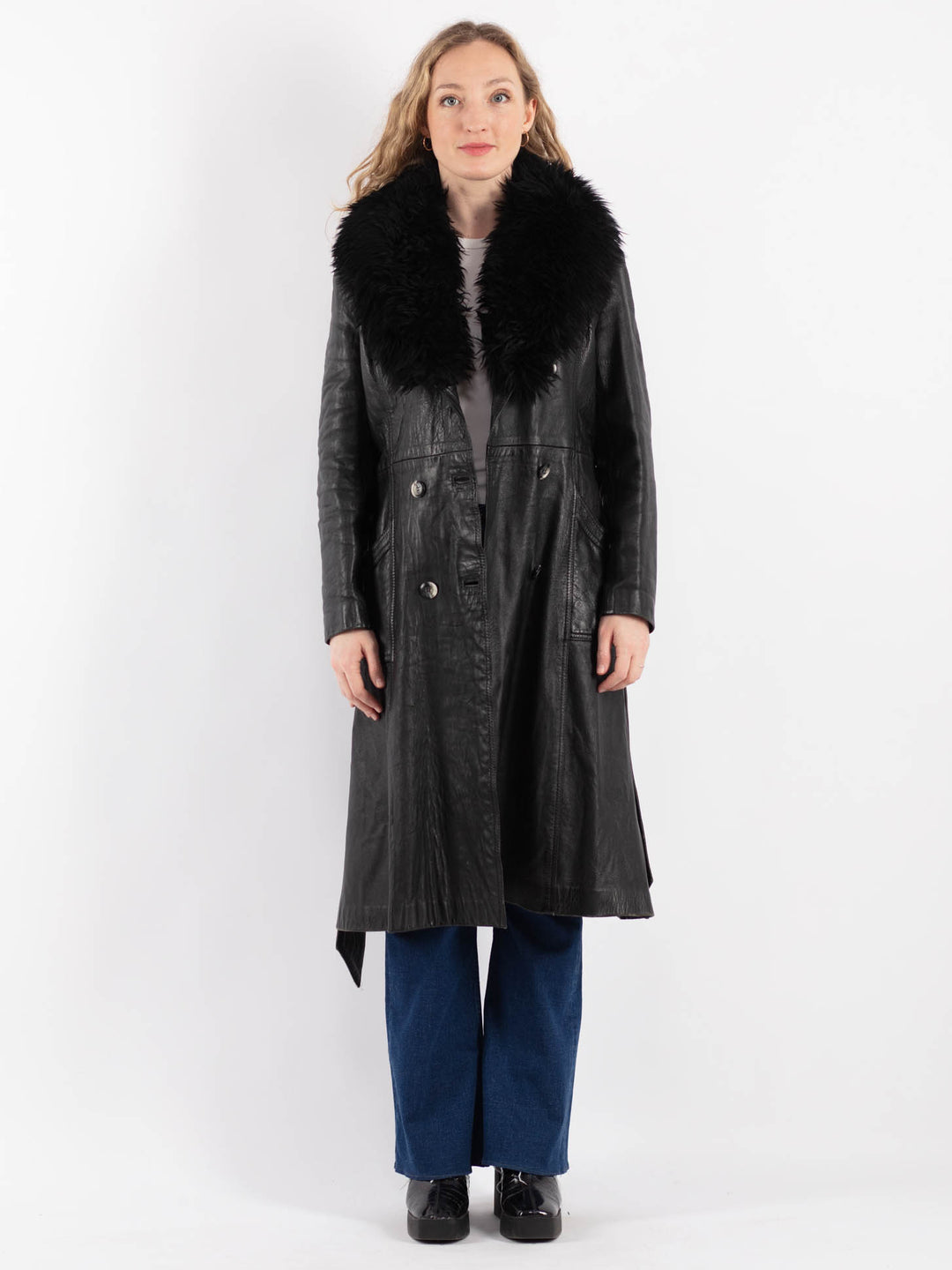 Vintage 70's Women Leather Coat in BlackV9226