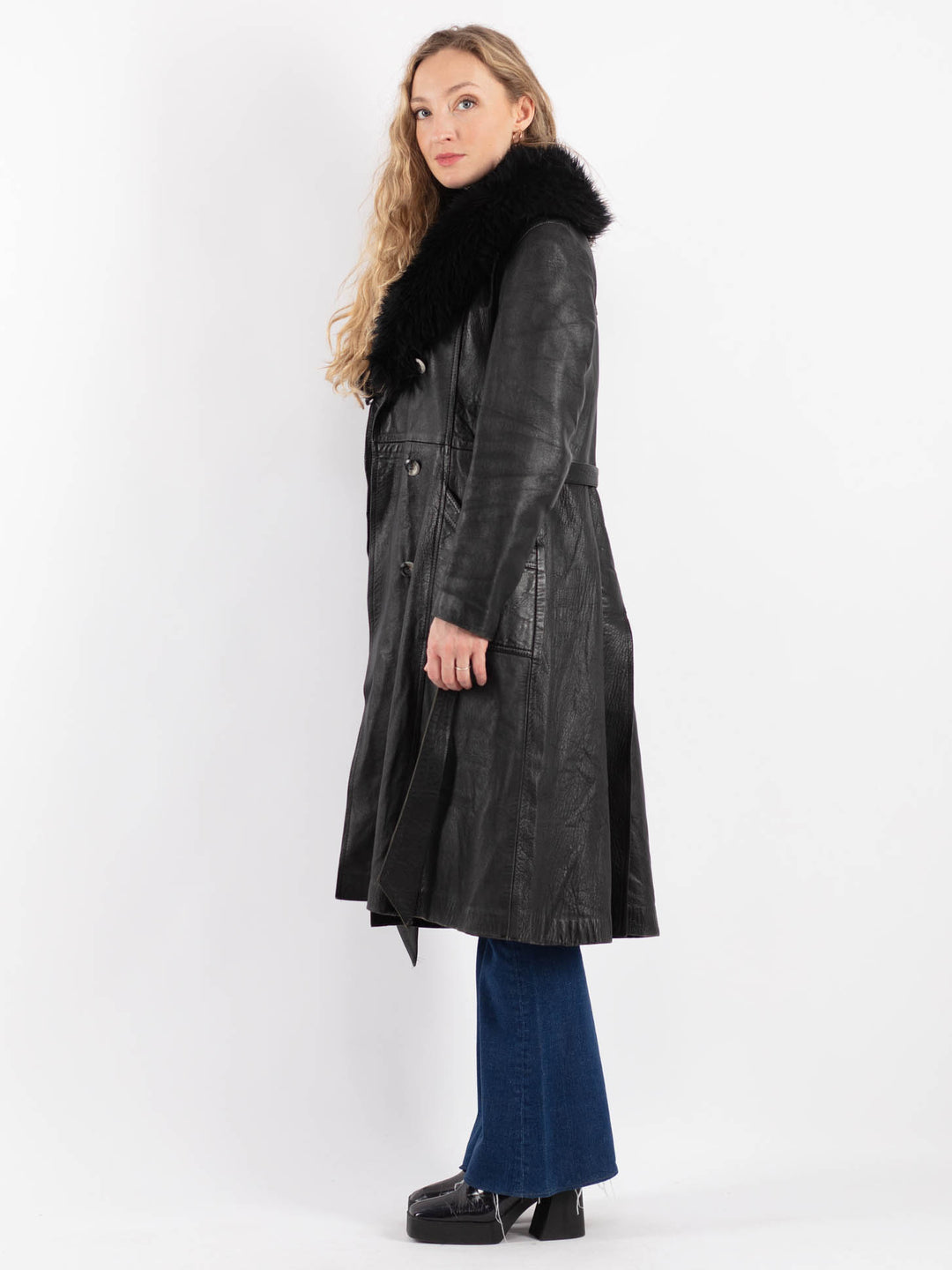 Vintage 70's Women Leather Coat in BlackV9226