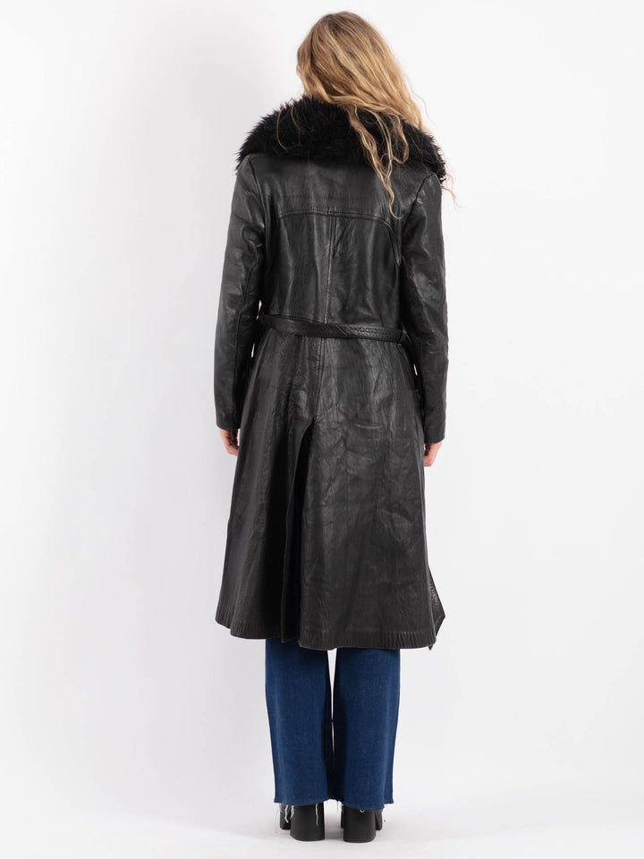 Vintage 70's Women Leather Coat in BlackV9226