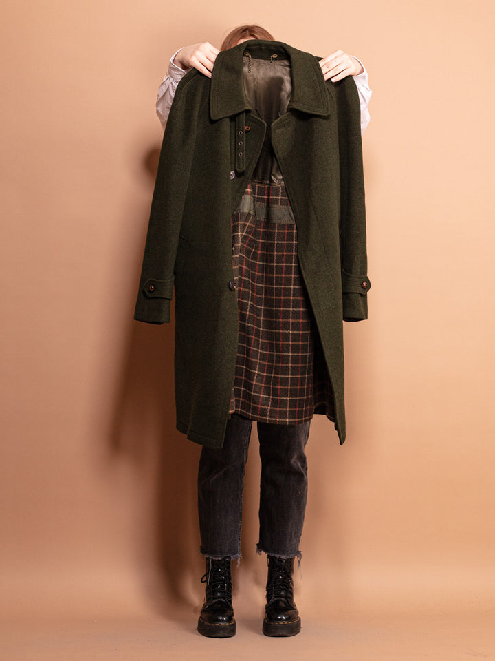 Loden Wool Coat 70s, Size Medium M, Vintage Wool Coat, Green Woolen Coat, Spring Coat, Formal Overcoat, Elegant Wool Coat, Vintage Clothing
