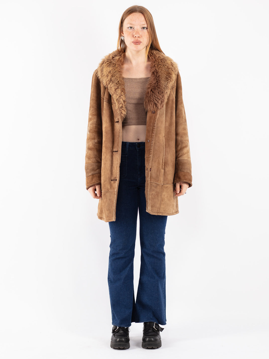 Vintage 70's Women Sheepskin Coat in Beige