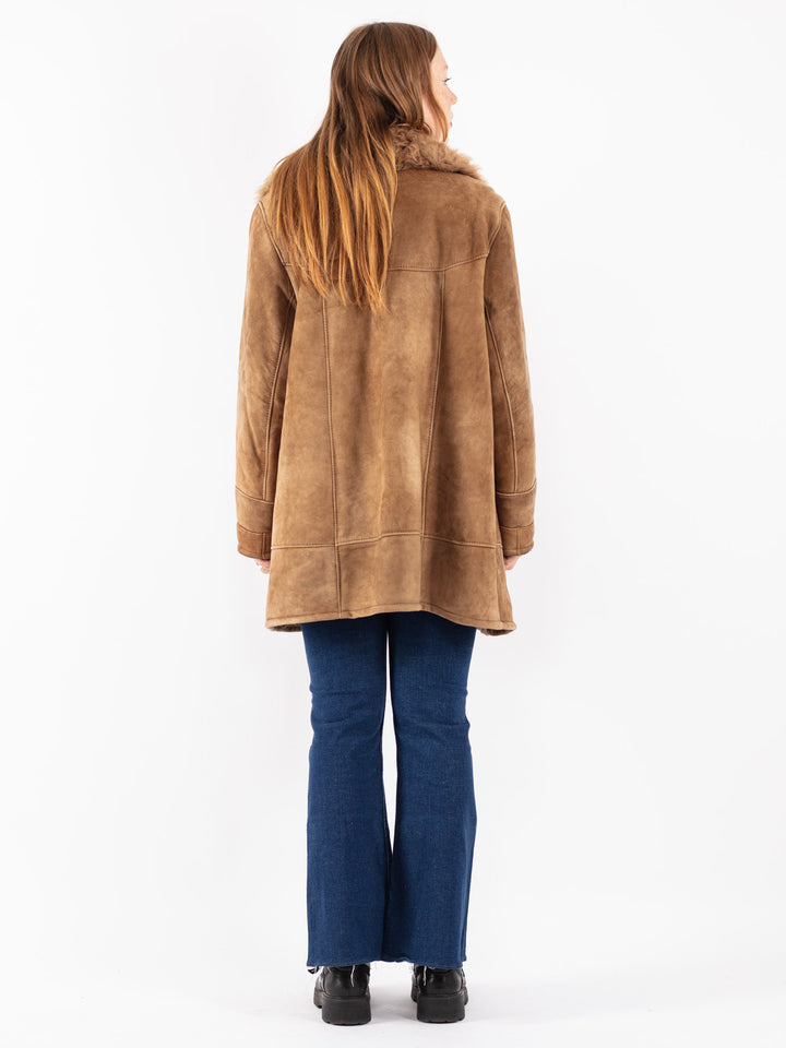 Vintage 70's Women Sheepskin Coat in Beige