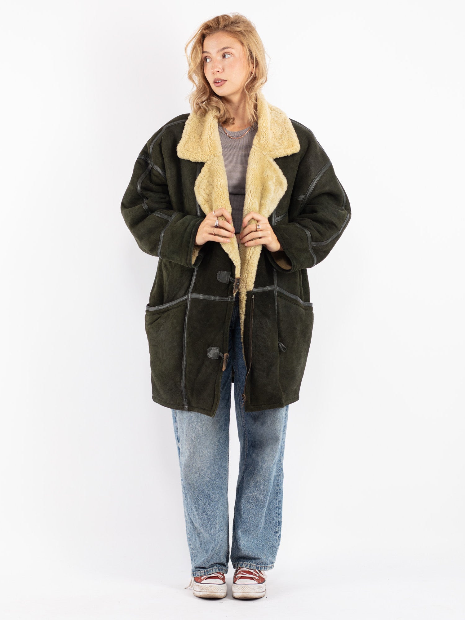 Online Vintage Store Vintage 70 s Women Sheepskin Coat in Green Northern Grip NorthernGrip