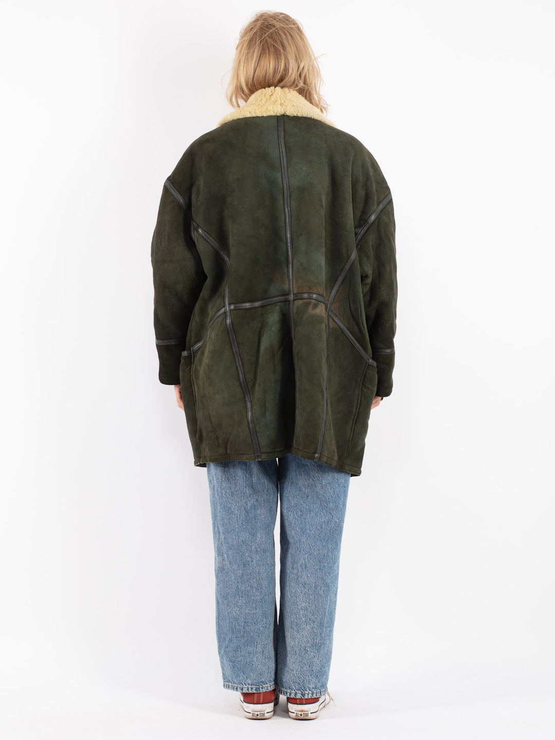 Vintage 70's Women Sheepskin Coat in Green