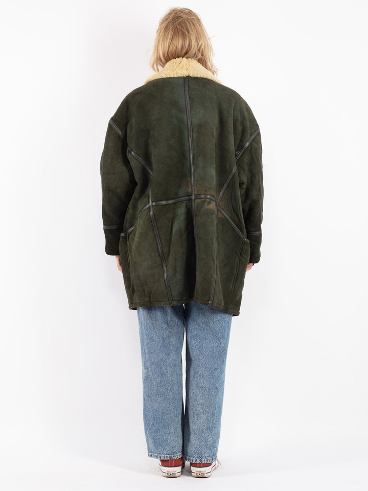 Vintage 70's Women Sheepskin Coat in Green