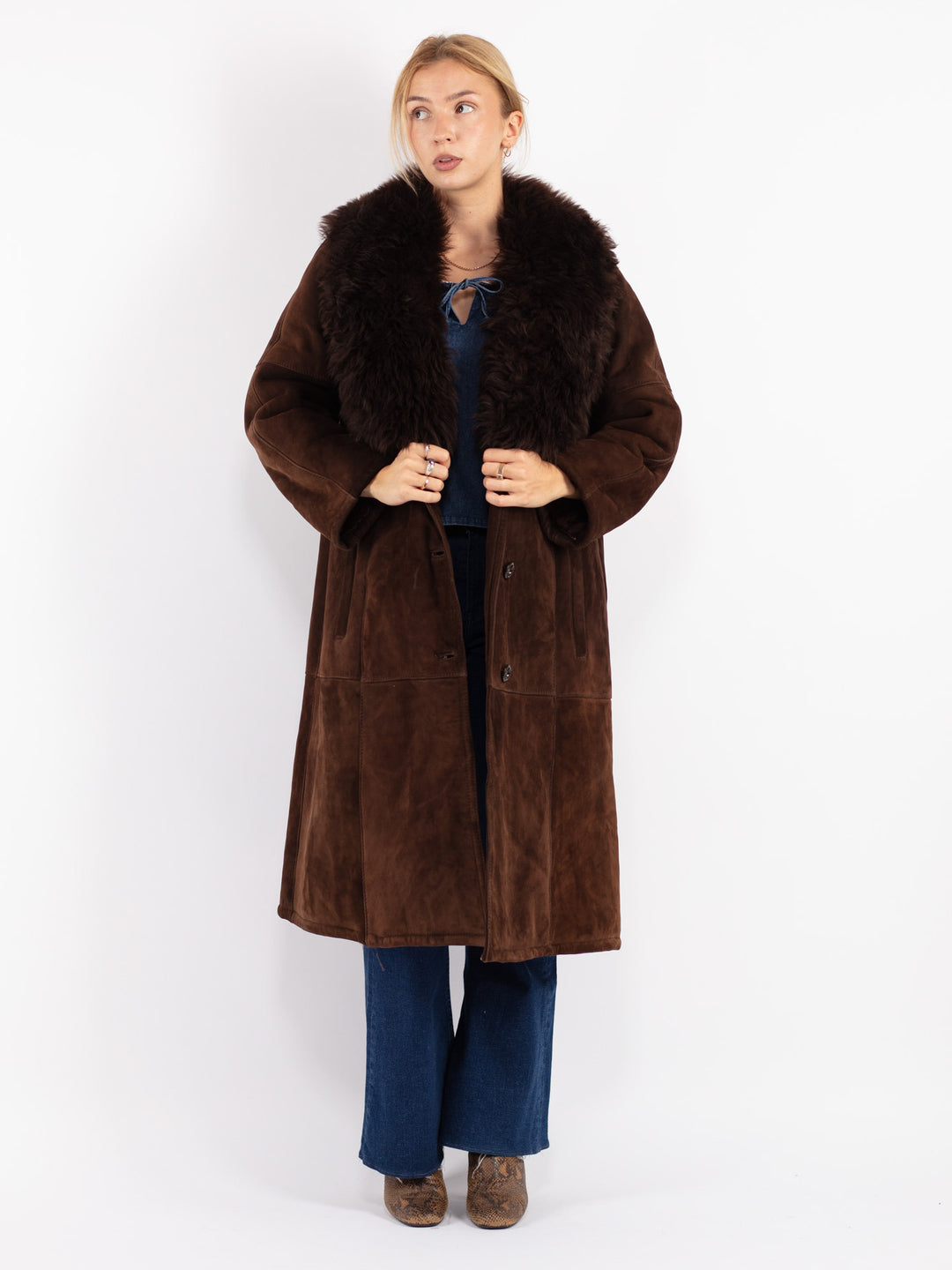 Vintage 70's Women Sheepskin Coat in Brown