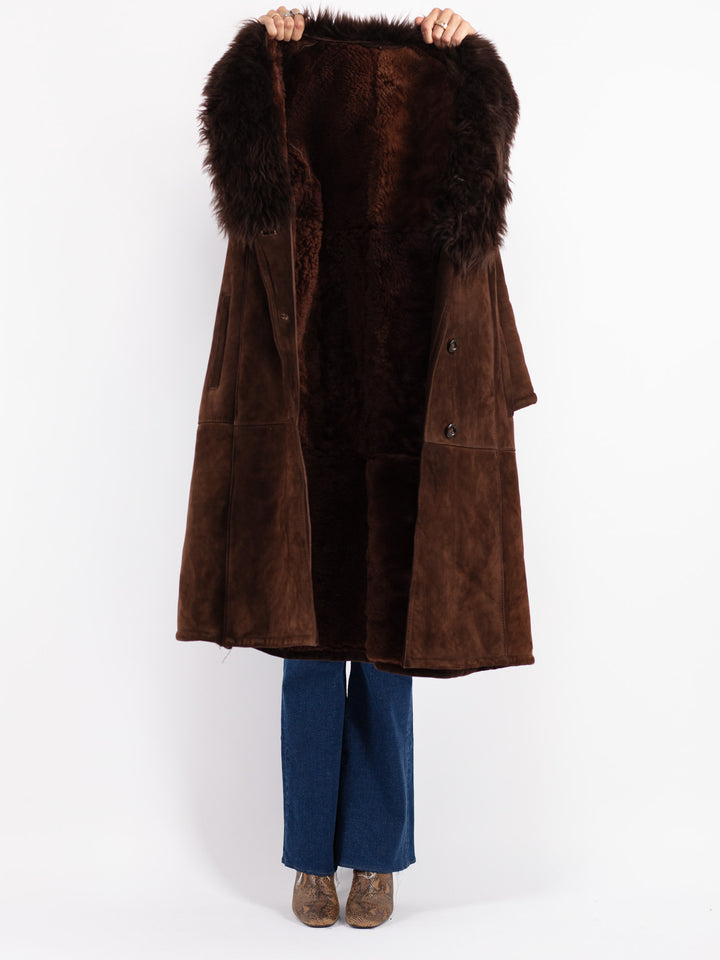 Vintage 70's Women Sheepskin Coat in Brown