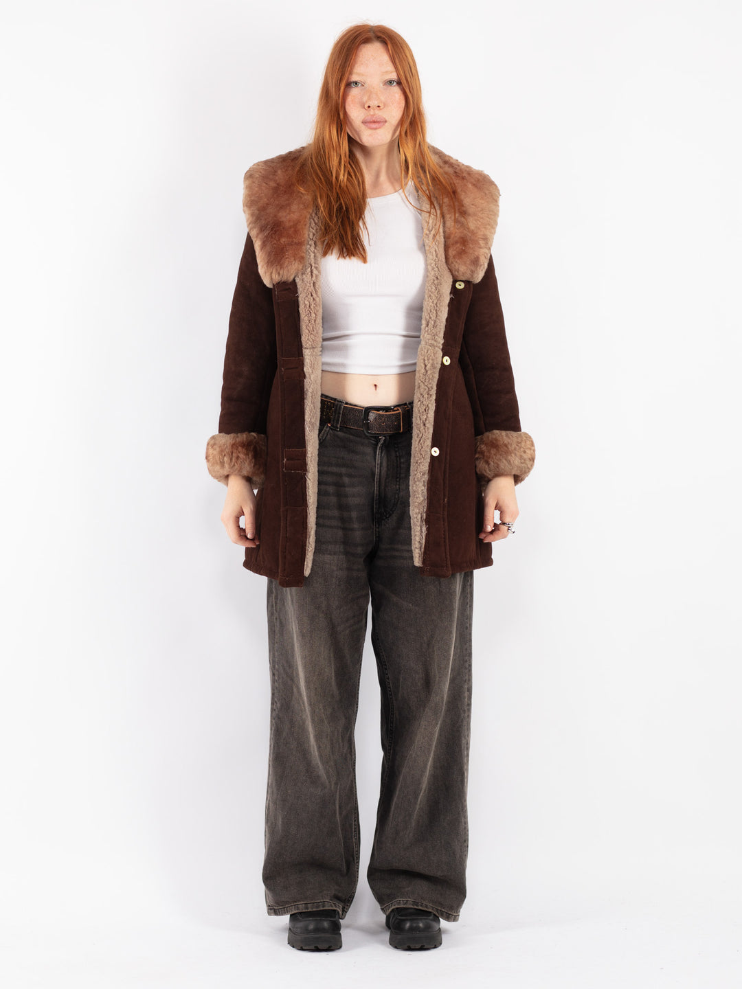 Vintage 70's Women Sheepskin Coat in Brown