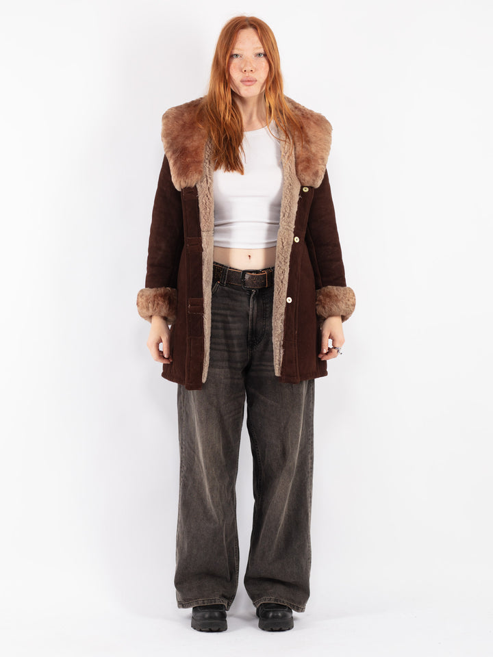 Vintage 70's Women Sheepskin Coat in Brown