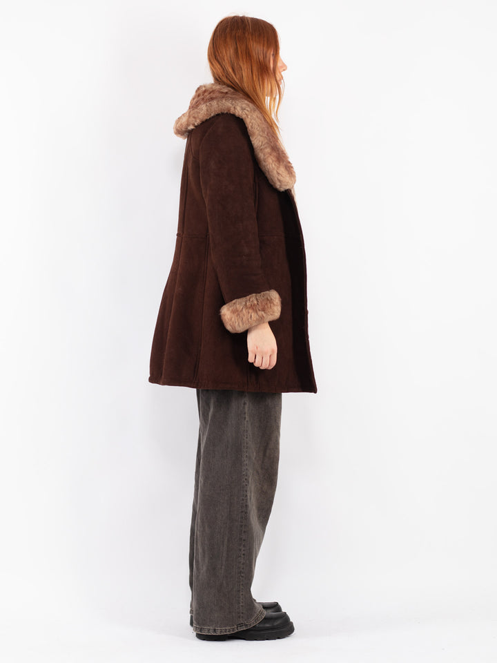Vintage 70's Women Sheepskin Coat in Brown