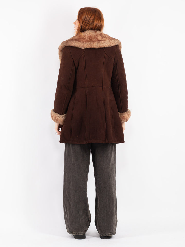 Vintage 70's Women Sheepskin Coat in Brown