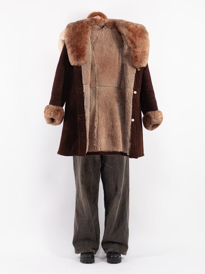 Vintage 70's Women Sheepskin Coat in Brown