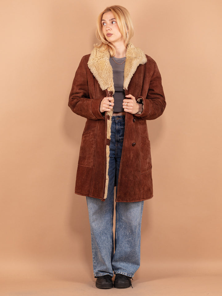 Vintage 70's Women Sheepskin Coat in Brown