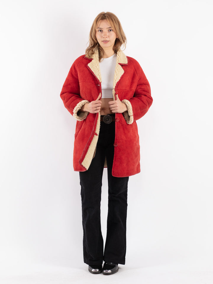 Vintage 70's Women Sheepskin Coat in RedV8863-1